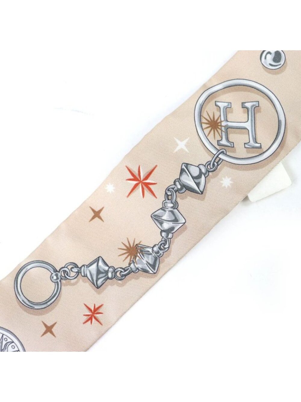 Hermes Twilly Sera Fete Silk Beige Rose Caramel White Scarf Recommended - Picture 5 of 9